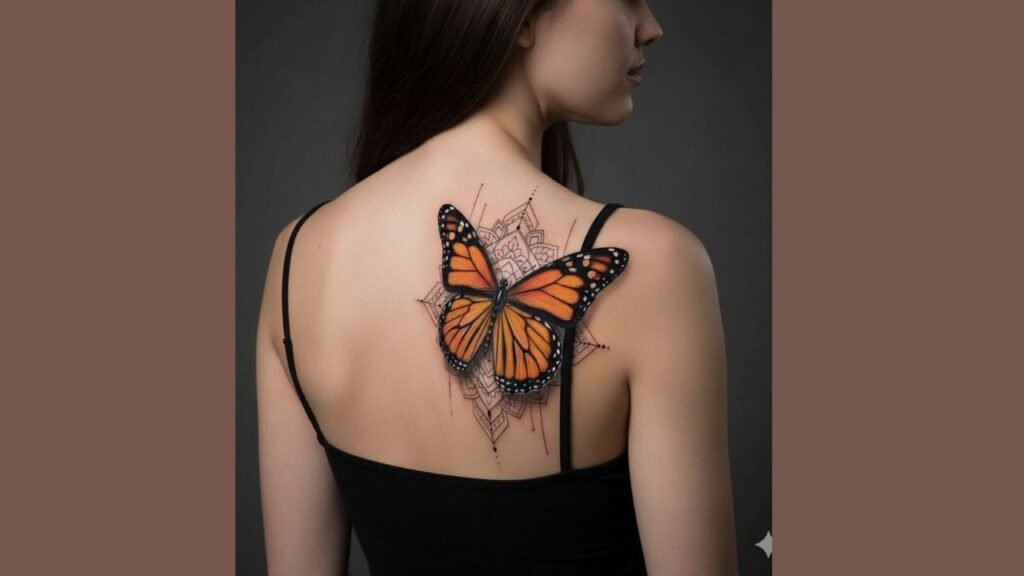 3D butterfly tattoo with realistic wings and floating effect