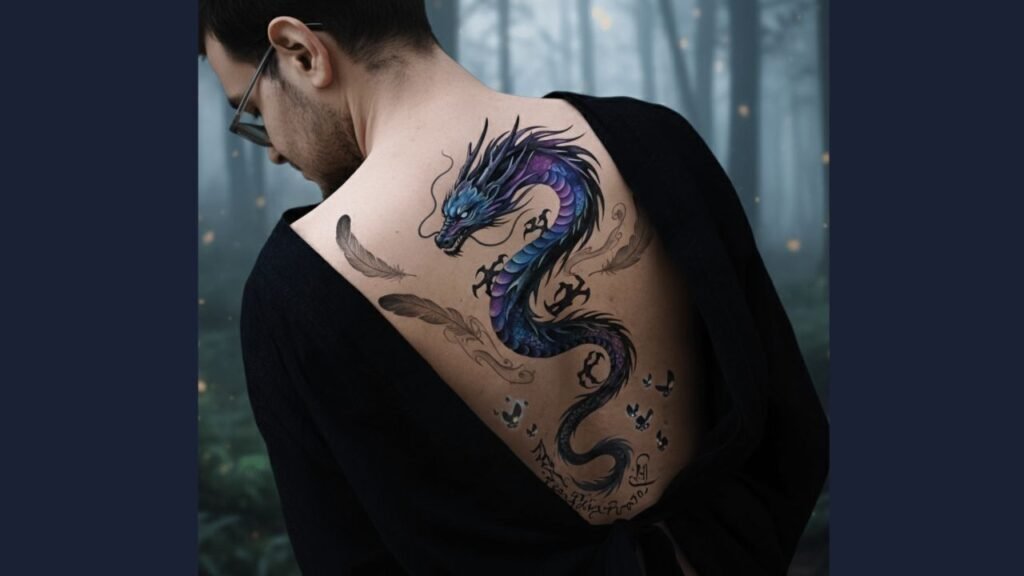 Dragon spine tattoo on a man’s back featuring a coiling dragon running along the spine.