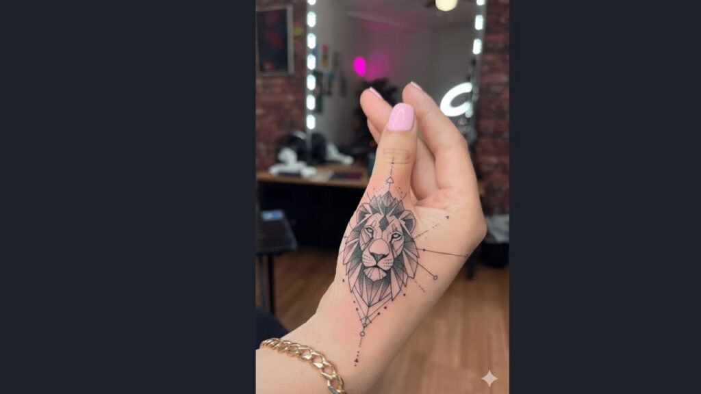 A delicate small hand tattoo on a woman’s finger featuring a tiny heart and star design.