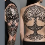 Bold black ink Tree of Life tattoo with deep roots and thick silhouette branches