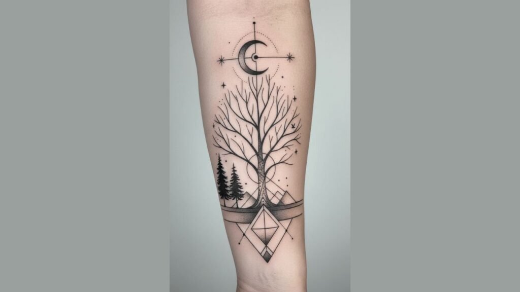 Celtic Tree of Life tattoo with intricate knotwork roots in a circular emblem symbolizing protection, balance, and spiritual harmony.