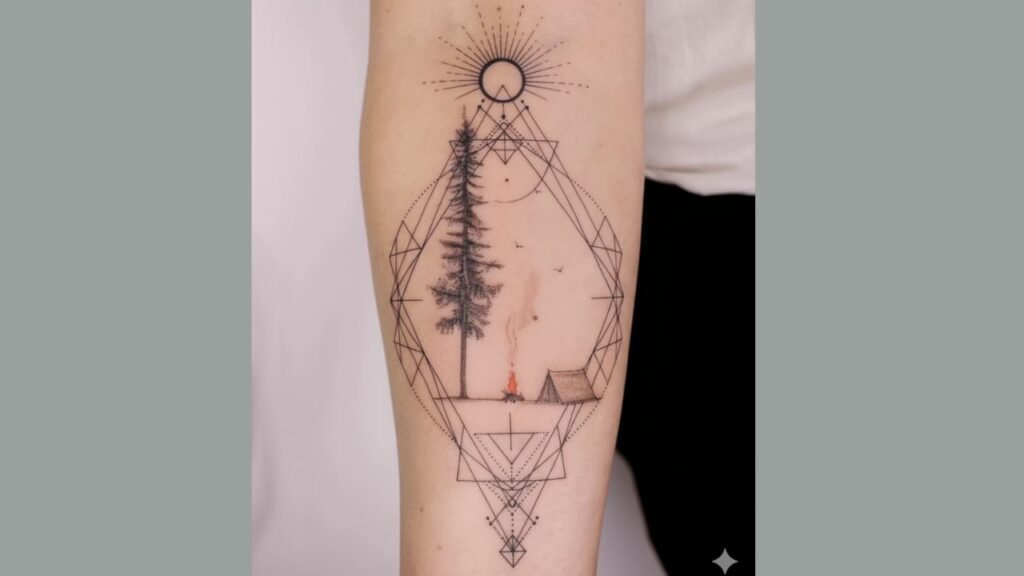 Tree of Life tattoo with a crescent and full moon background symbolizing intuition, feminine energy, and emotional depth.