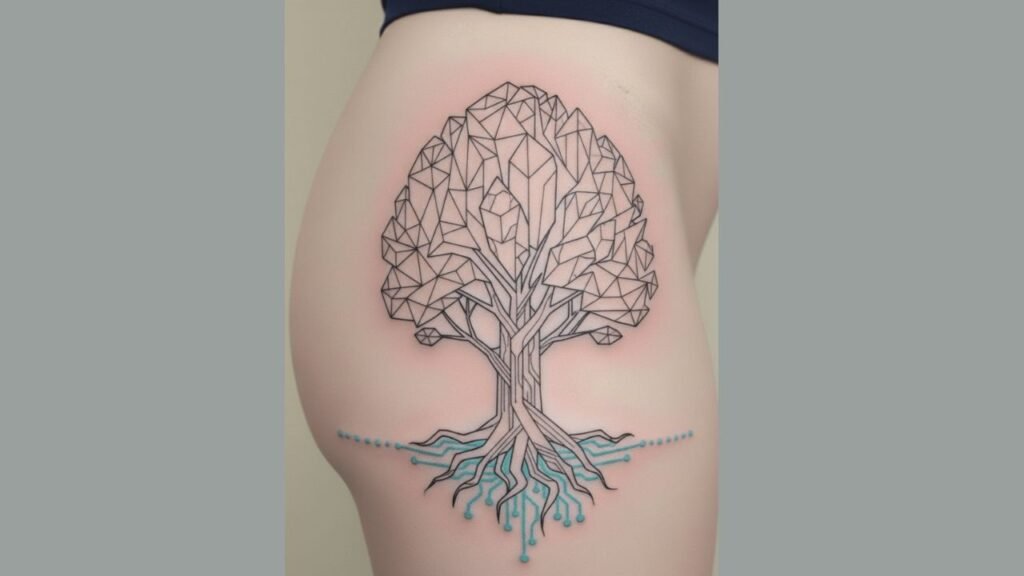 Infinity Tree of Life tattoo with infinity-shaped roots and looping branches symbolizing eternal love and continuous growth.
