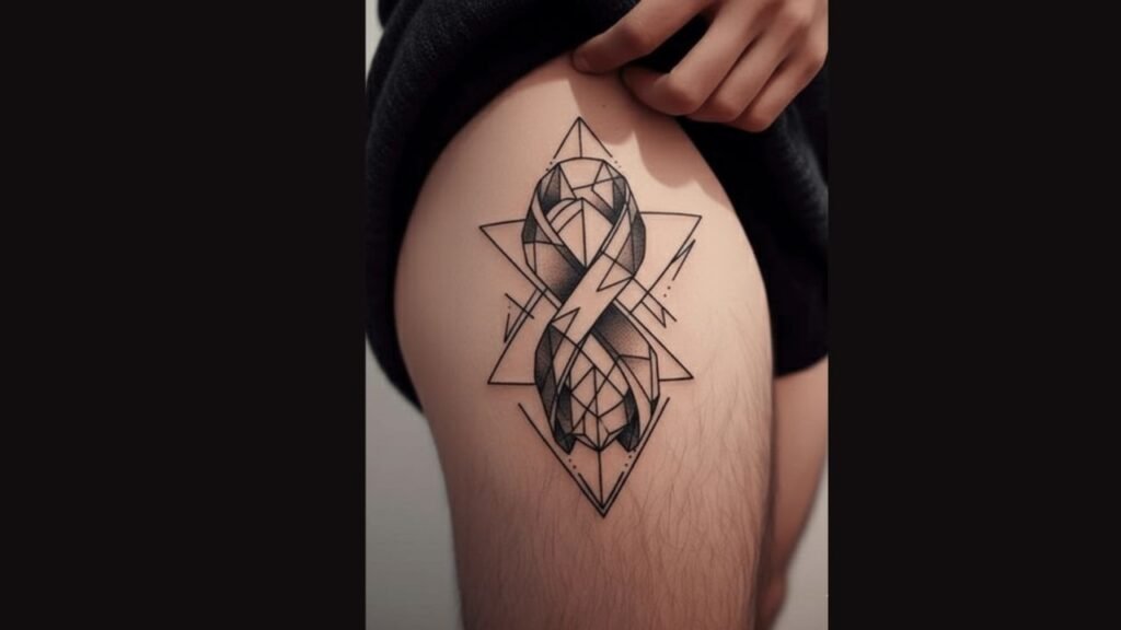 Quad tattoo for guys featuring a bold masculine design on the thigh, enhancing muscular definition and strength.