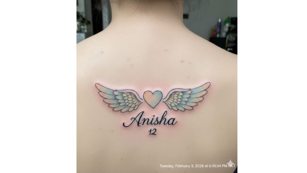 Baby angel wings tattoo symbolizing purity, protection, and eternal parental love with a delicate and meaningful design.