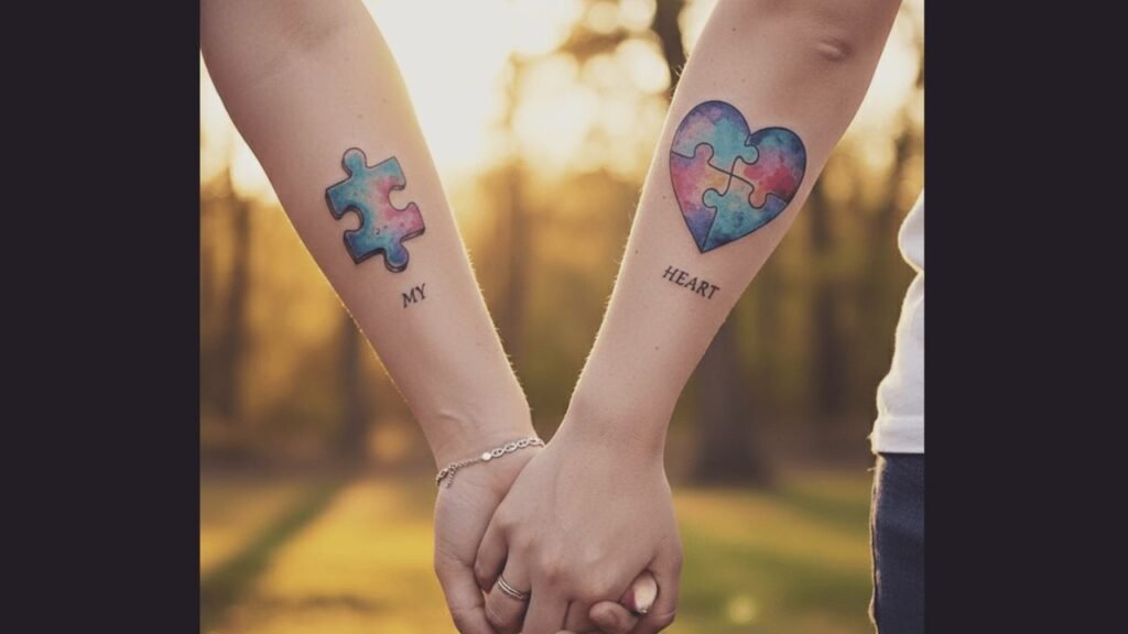 Stylish couple tattoos featuring unique symbols and personalized designs on wrists or forearms, symbolizing love and commitment.
