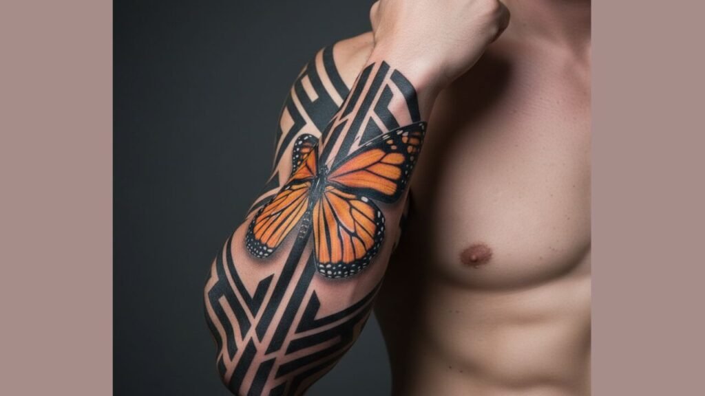 Butterfly tattoo on forearm with detailed wings and shadowing