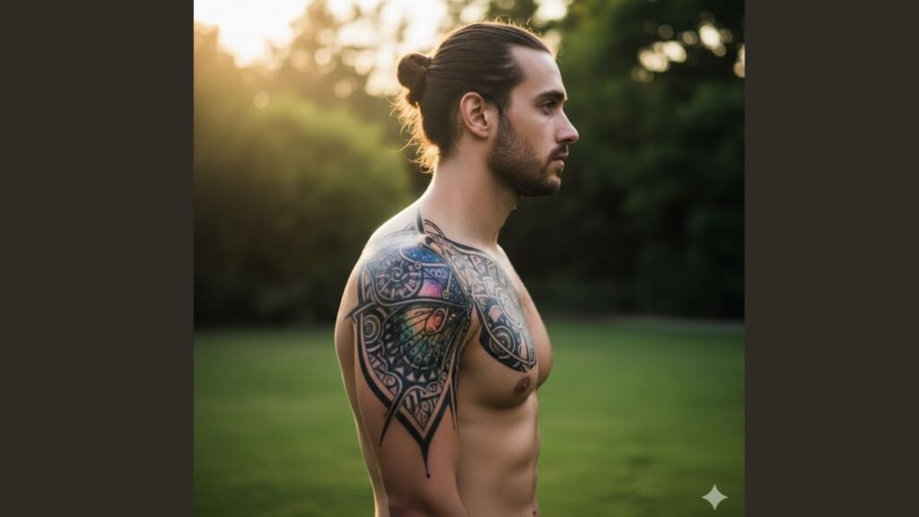 Butterfly tattoo on shoulder with flowing wings and soft shading