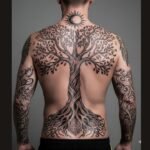 Full body Tree of Life tattoo covering torso, chest, and arms, symbolizing resilience, wisdom, and masculine strength