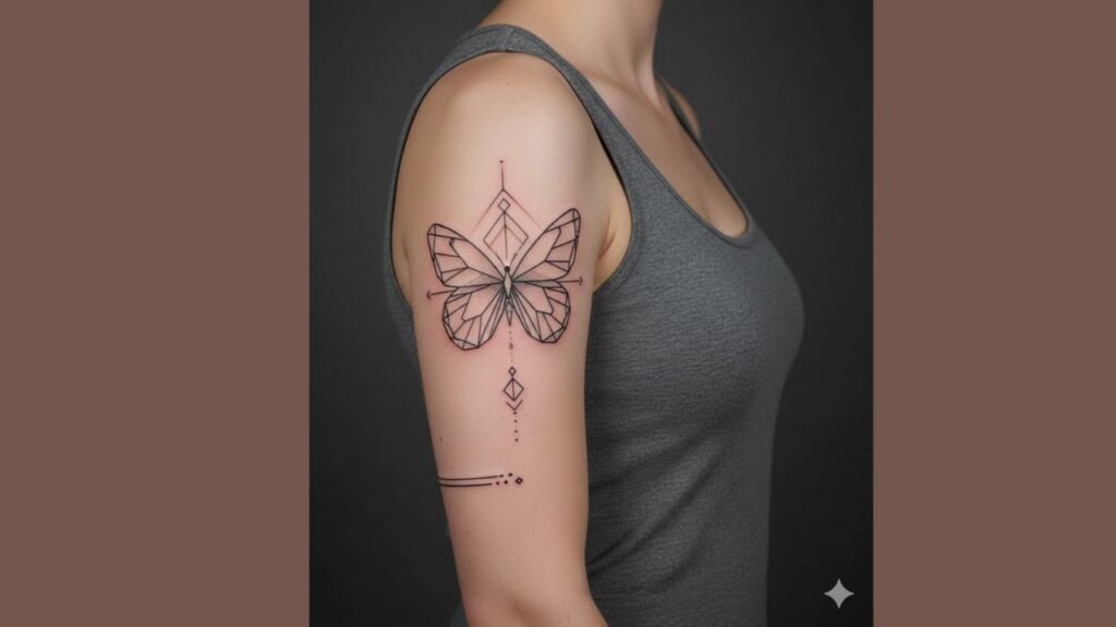 Geometric butterfly tattoo with polygon wings and linework with negative space