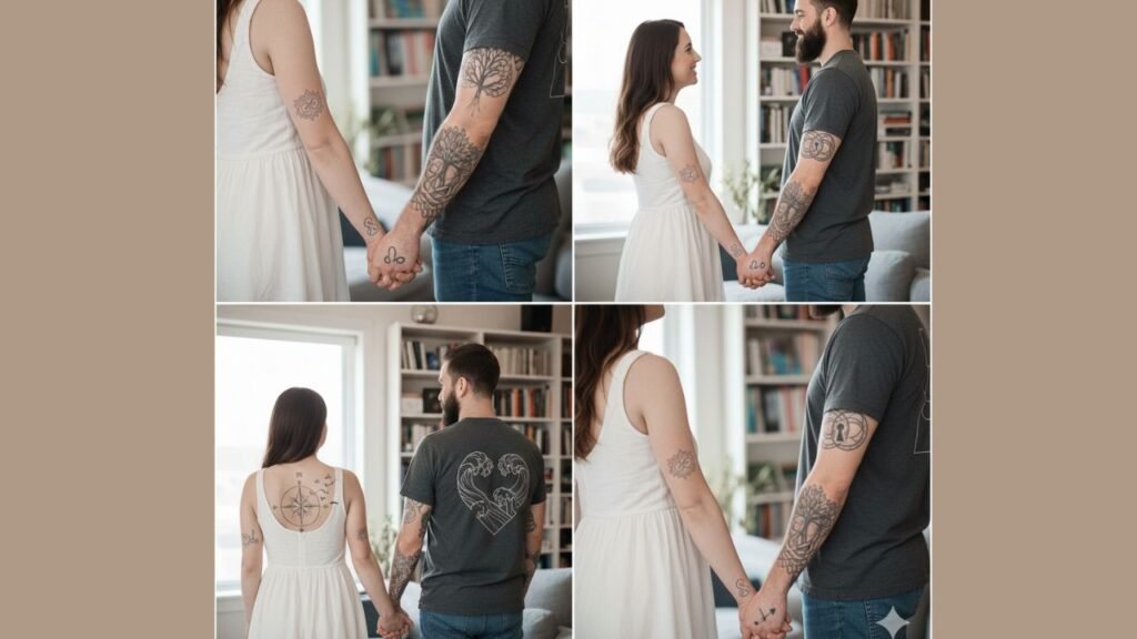 Infinity couple tattoos featuring heart and infinity designs on wrists, forearms, or side torso, symbolizing eternal love and unending commitment.