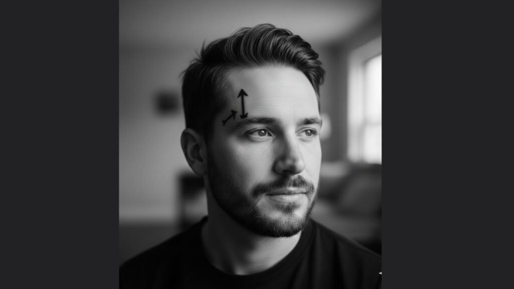 Small face tattoo for men featuring a minimal star symbol placed near the temple, highlighting bold yet subtle self-expression.