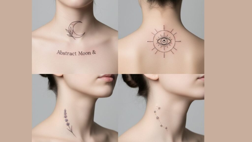 Minimalist neck tattoo for women featuring a small, elegant symbol with a subtle and stylish design