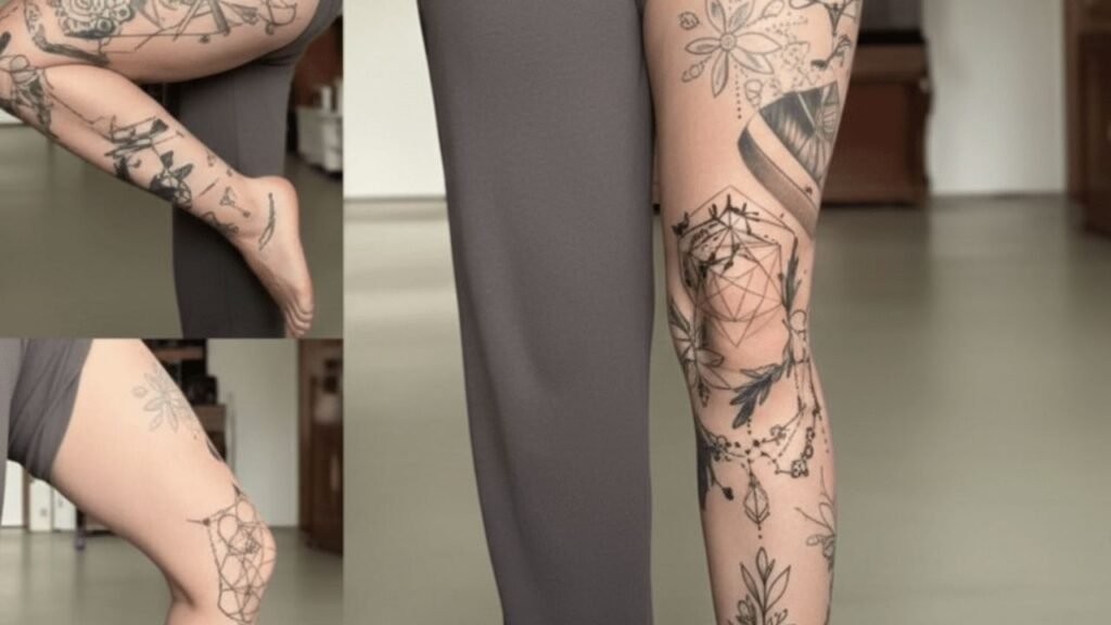 Upper leg tattoo for women with floral and mandala design showing elegance and bold style