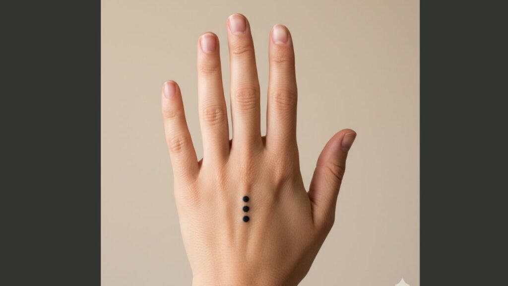 3 dots tattoo on hand for women symbolizing balance, freedom, and spiritual meaning