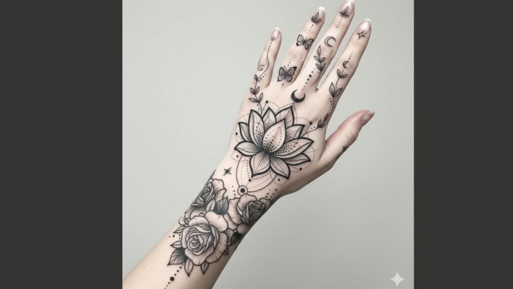Hand and wrist tattoos for women with fine-line design symbolizing elegance and individuality