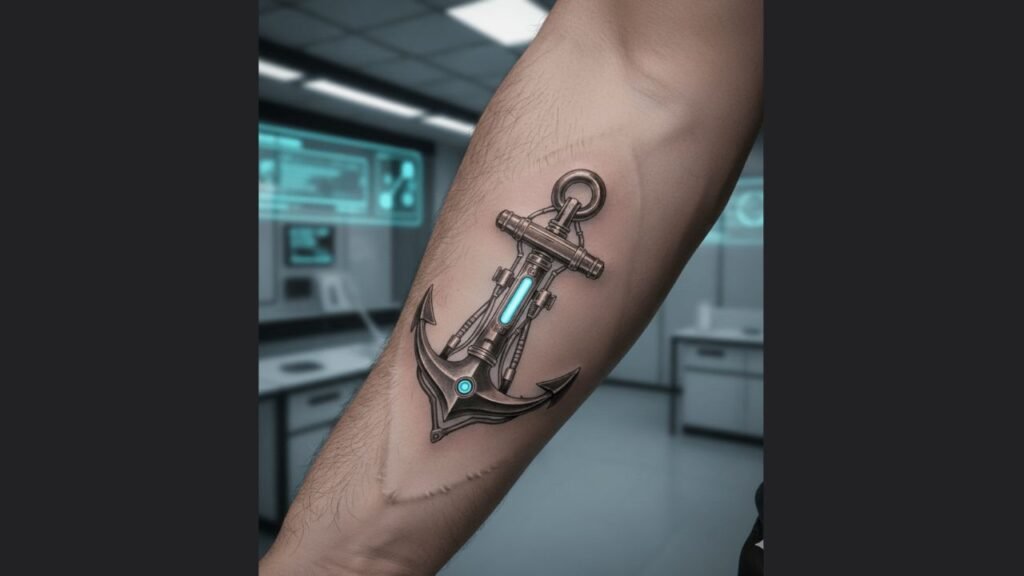 Small arm tattoo for men featuring a minimal geometric symbol on the inner forearm, showcasing a clean and masculine design.