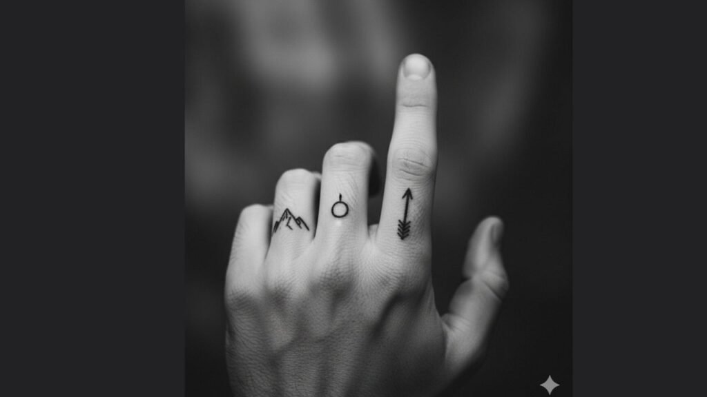 Small finger tattoo for men with a minimalist symbol representing personal meaning and subtle style