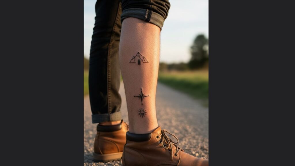 Small leg tattoo for men featuring a minimalist symbol that represents personal style and individuality